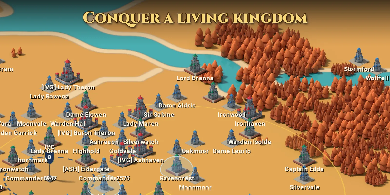 Conquer a living kingdom: castles, a river and forests on the shared map